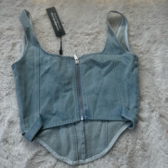 Maniere de Voir Denim Corset Crop Top - Picture 3 of 3